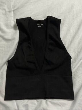 Out From Under Black Ribbed Deep V Women’s Top